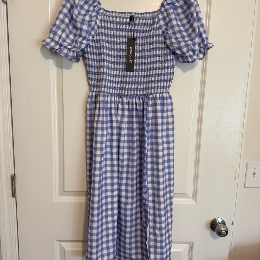 Allegra K Lavender Gingham Midi Dress NWT
